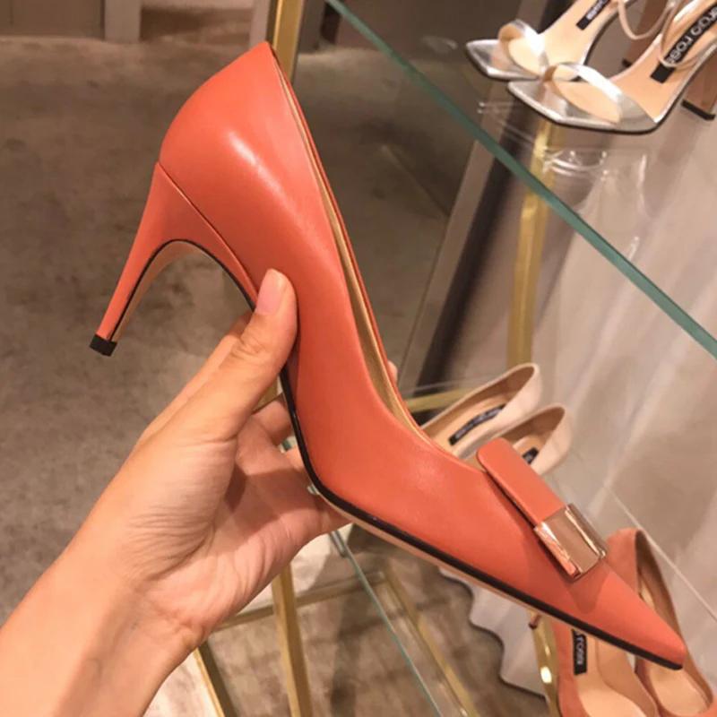 2022 Women Party Bridal Wedding Shoes Luxury Pumps Metal Plate Glitter High Heels Ladies Stiletto Dress Pointed Toe Bombas Mujer 5