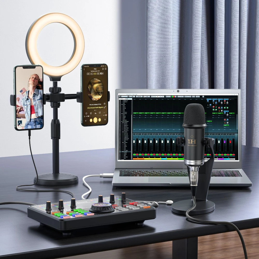 Professional Audio DJ 10 Sound Card Set Pro-BM800 Mic Studio Condenser Microphone for Karaoke Podcast Recording Live Streaming