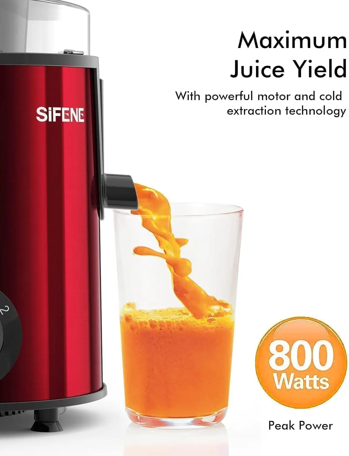SiFENE 3" Big Mouth Centrifugal Juicer Extractor for Fruits & Vegetables, Compact Juicing Maker, Non-BPA, Easy to Clean, Red 4