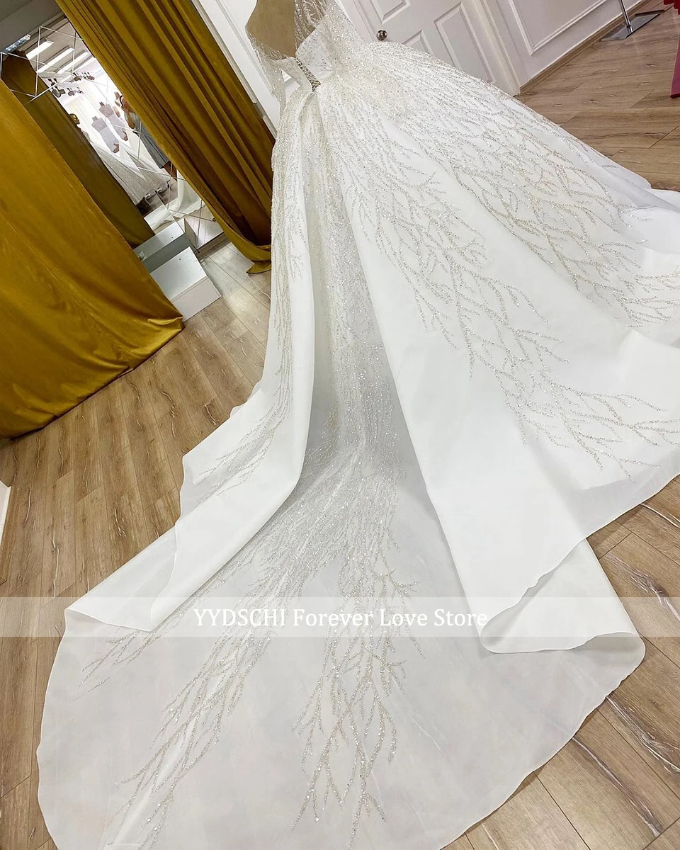 Maßgeschneidertes Luxus-Ballkleid mit V-Ausschnitt, Hochzeitskleid 2026, Funkelnde Spitze mit Pailletten, Brautkleid mit Schleppe, Vestidos De Novia – Detail 6
