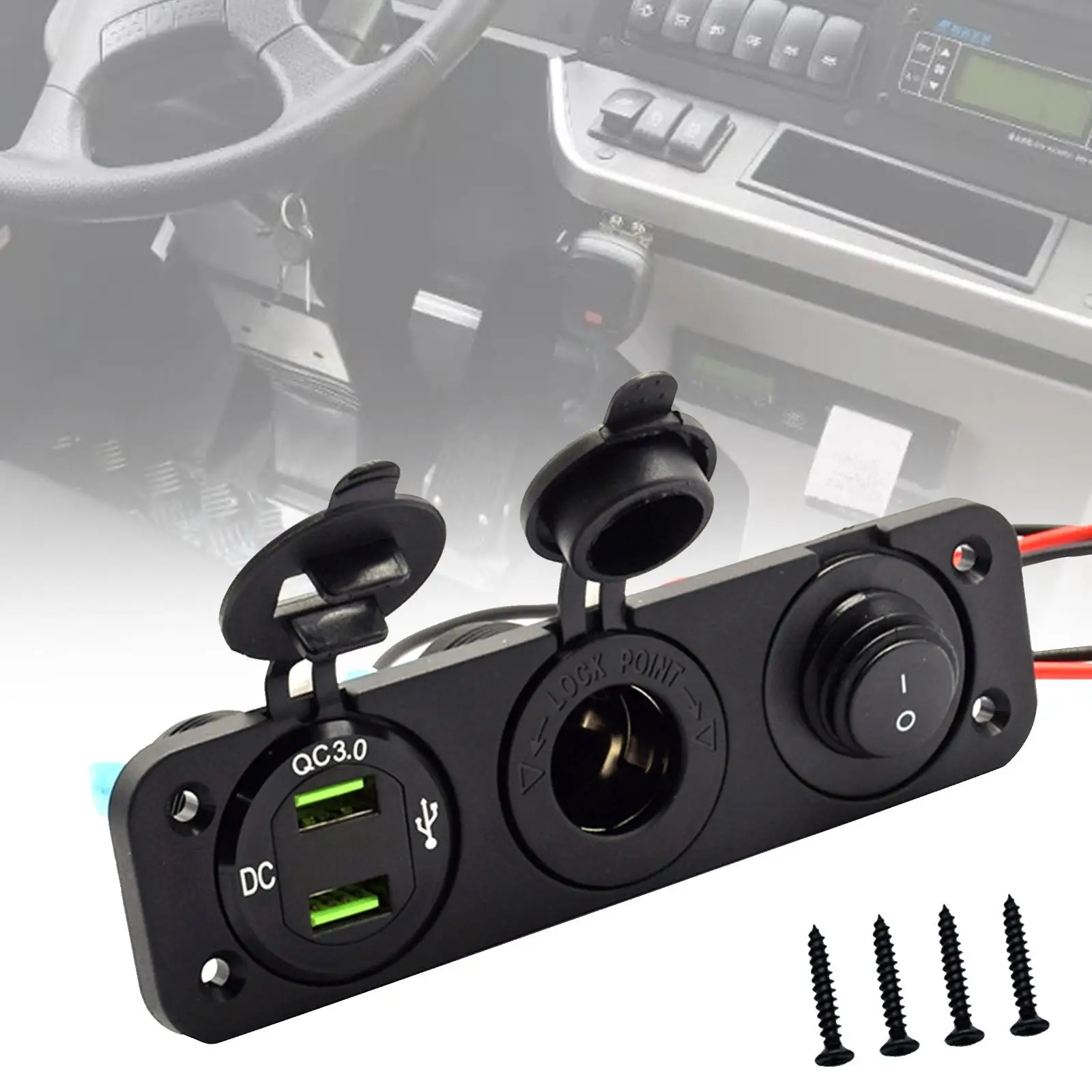 

Dual USB Car Charger Socket 12V 24V Dual USB Ports QC 3.0 Charger Outlet Socket Panel for Truck Vehicles Yachts Boats Ships