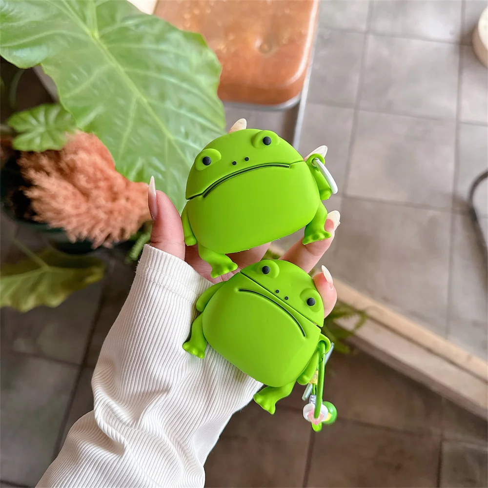 For Airpods 1 2 3 4 Pro Pro 2 Cute 3D Cartoon Rain Frog Silicone Earphone Case With pendan Tanimal Accessories Cover