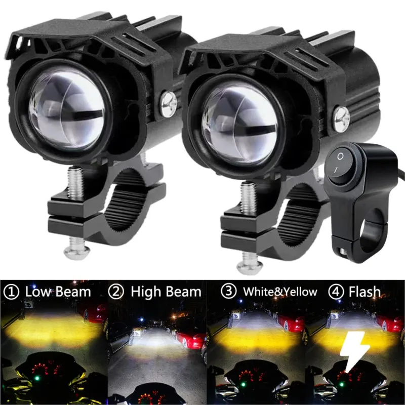 Additional Fog Lights Motorcycle Auxiliary LED Headlights Long Range Lamp  12-80V Dual Color High/Low/Flash Beam Moto Spotlights - AliExpress