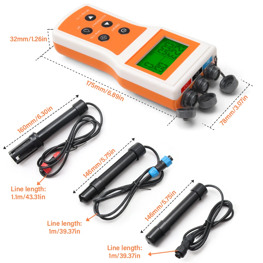 Dissolved Oxygen Meter Kit pH TDS EC Salinity Digital Water Quality Tester for A