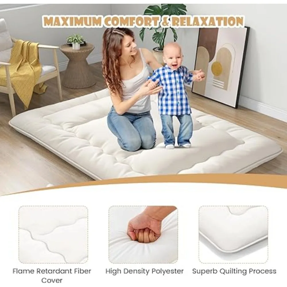 Roll Up Mattress Tatami Mat with Washable Cover and Carry Bag, Foldable & Portable Sleeping Pad for Dormitory Camping, Queen 4