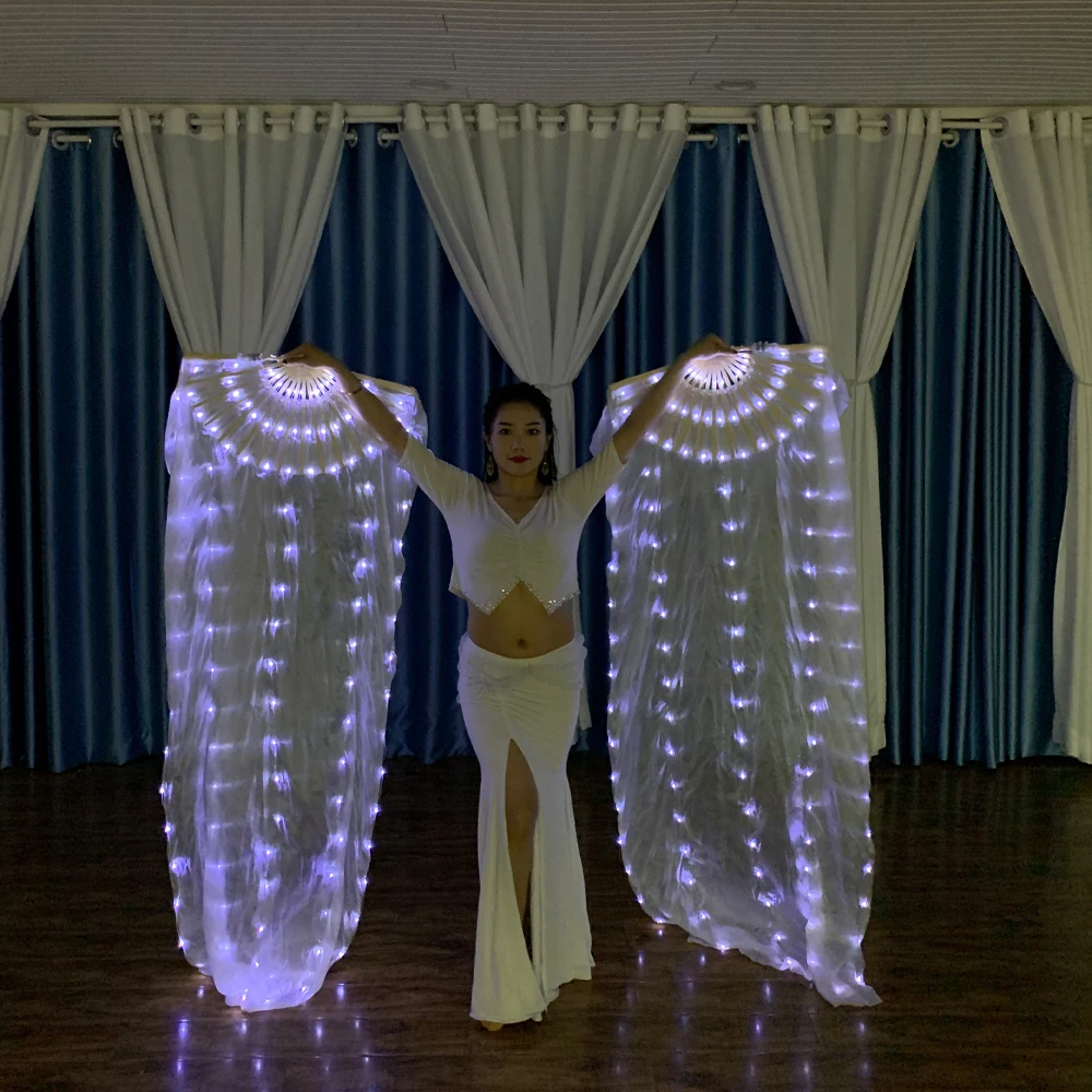 

White Led Silk Fold Light Fan Belly Dance Christmas Halloween Party Cosplay Costume Shows Fans BellyDance Stage Performance