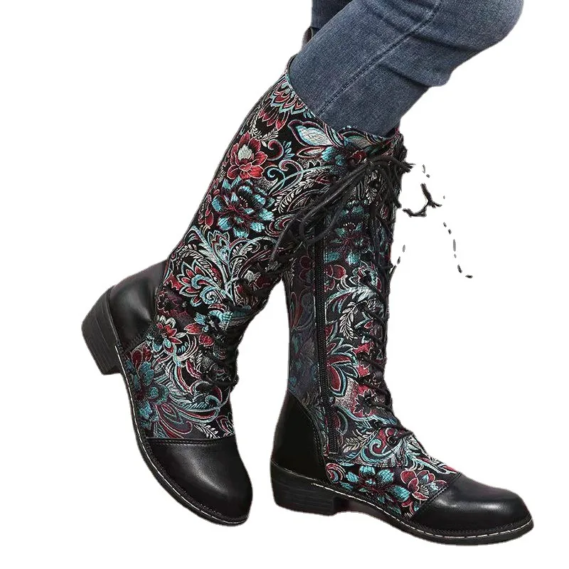 eimeinuosy Socofy Enkellaarsjes voor dames, herfst en winter, blokhak, leren laarzen, Boheems bloemenpatroon, outdoor, antislip wandelschoenen met rits aan de zijkant voor bruiloft, feestjurk, Oranje eimeinuosy Socofy Enkellaarsjes voor dames, herfst en winter, blokhak, leren laarzen, Boheems bloemenpatroon, outdoor, antislip wandelschoenen met rits aan de zijkant voor bruiloft, feestjurk, Oranje