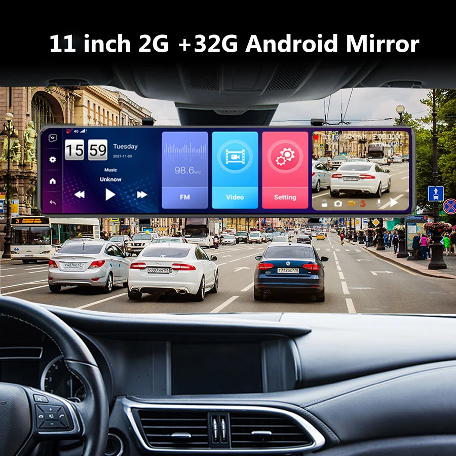 11 Inch 4G Dash Cam for car Android 8.1 GPS Navigation auto Video Recorder DVRs ADAS Car black box Dual camera Remote monitoring