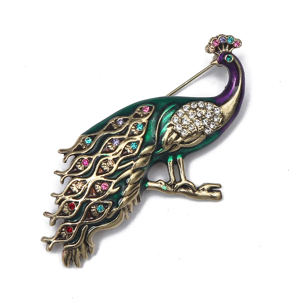 New Vintage Peacock Brooch Creative Colorful Rhinestone