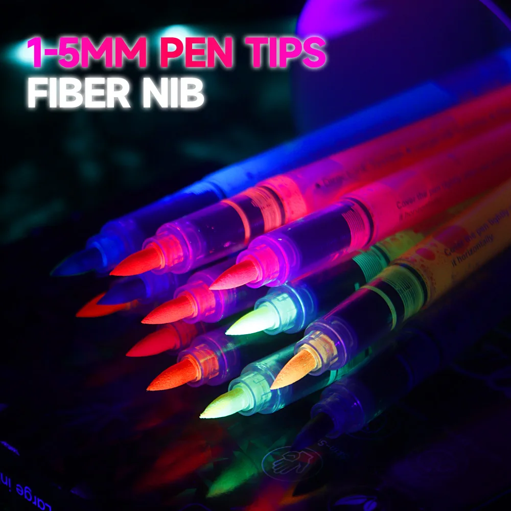 1개 형광펜 발광 형광펜 부드러운 브러시 팁 그림 그리기 CD DIY 피부 할로윈 선물 미술 학교 문구류