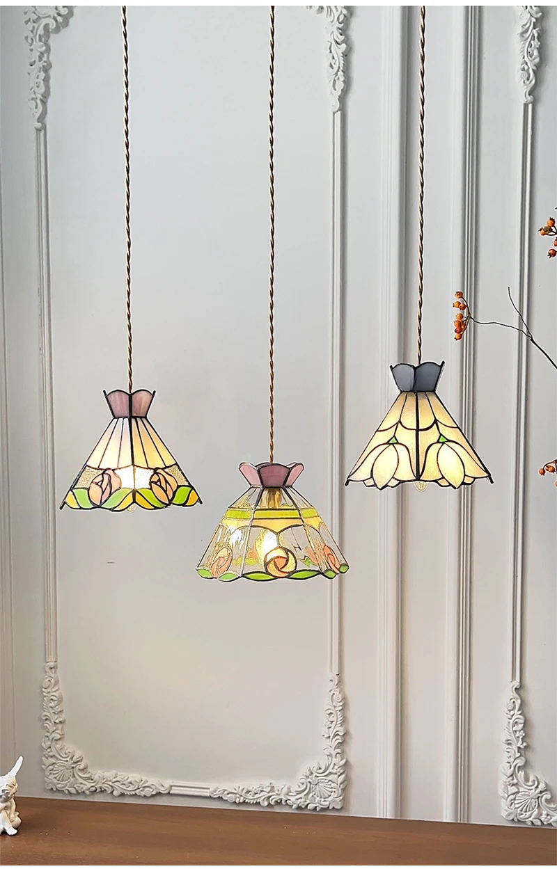 Color Tiffany Glass Pendant Light Industrial Loft Hanging Lamp Ceiling Chandelier Lighting Living Room Dining Kitchen Restaurant