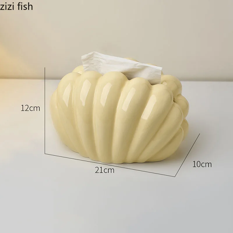 Ceramic Tissue Box Silver Shell Clamshell Desktop Cute Storage Container Napkin Paper Box Household Removable Tissue Box 5