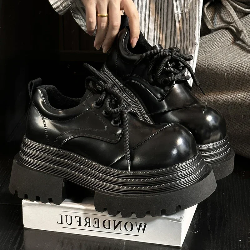 2025 Spring Women JK Mary Jane Shoes Fashion Lace Up Shoes Vintage Platform Elegant Thick Heel Shoes 2