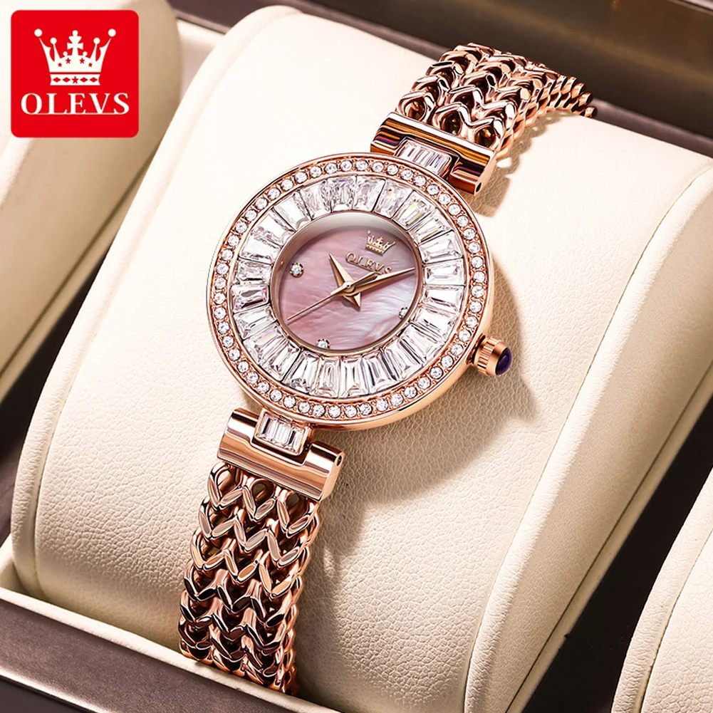 

OLEVS Brand Fashion Shiny Crystal Quartz Watch for Women Rose Gold Stainless Steel Strap Waterproof Luxury Diamond Watches Women