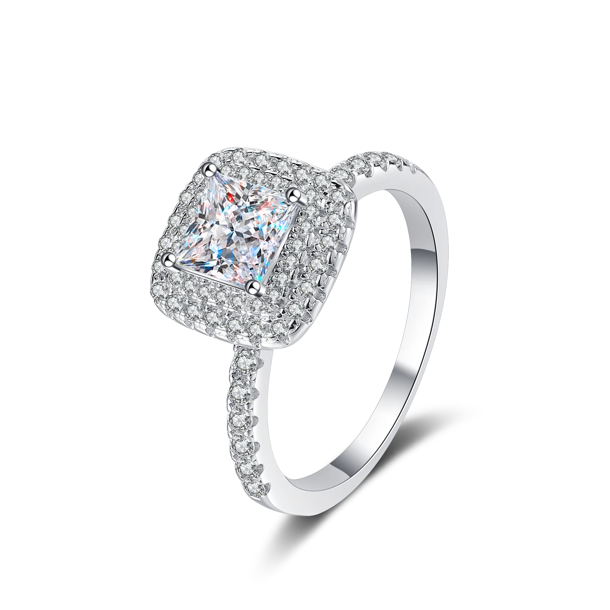 

GRA Certified Luxury Princess Cut 1CT Moissanite Ring 925 Sterling Silver Platinum Women's Wedding Jewelry Customization