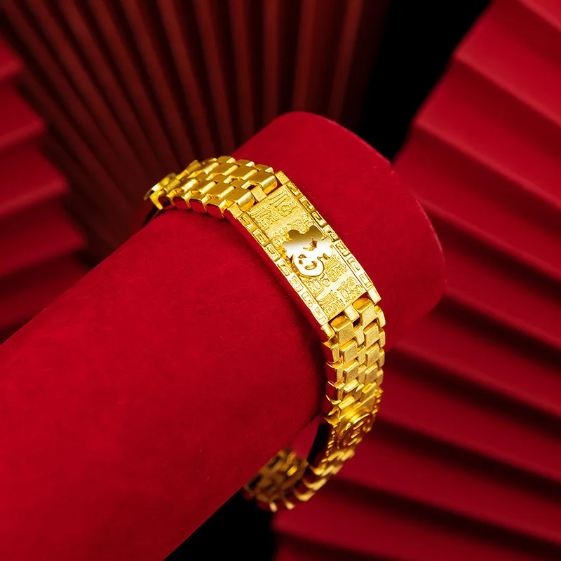 24K Gold Color Mens Dragon Patterned Bracelet High Quality Hip hop