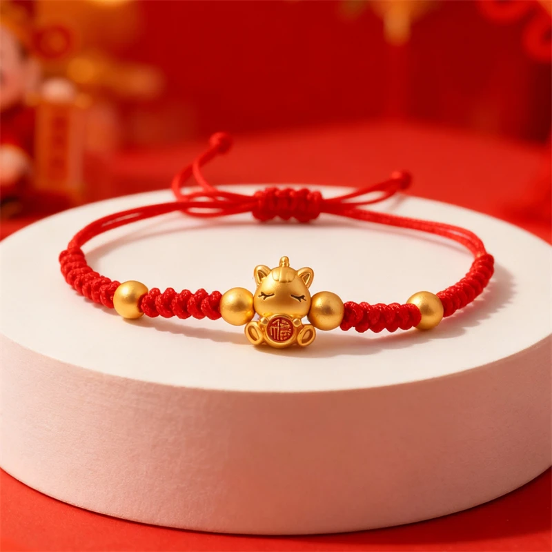 2026 New Year Zodiac Horse Lucky Braided Rope Bracelet Red Thread String Adjustable Bracelets for Womern Men Amulet Jewelry Gift