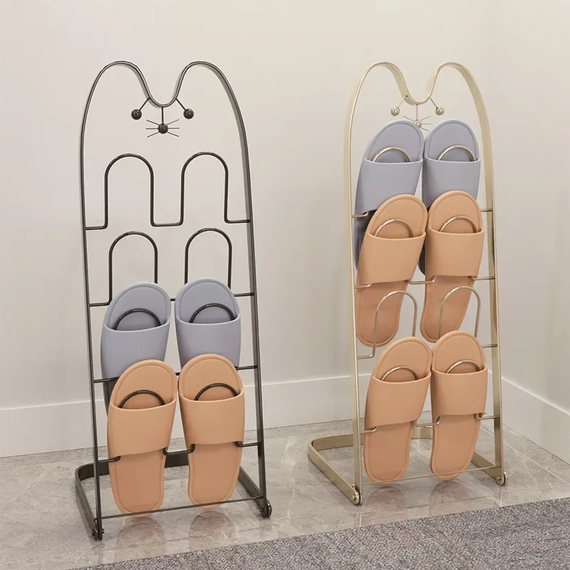 

Drainage Drying Living Room Simple Bathroom Space Saving Shelf Creative Iron Cat Shoe Rack Slipper Storage Holder Organizer