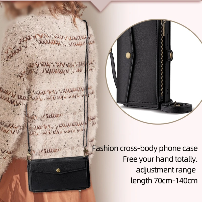 Crossbody Flip Wallet Phone Case with Stand and Card Slot