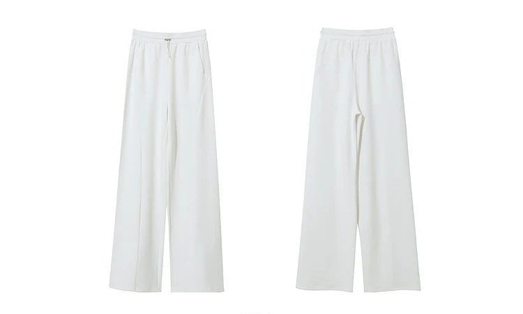 Amii Cotton Pants For Woman 2026 Autumn New Adjustable Rubber Band Waist Casual Pants Long Wide Leg Knit Women Trousers 12641040