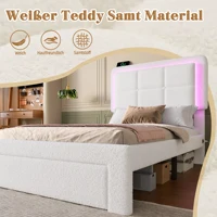 Каркас кровати с мягкой обивкой LVHOM 140x200 см, регулируемым изголовьем Тедди, бархатом, светодиодной подсветкой и USB-портом, современный каркас кровати — изображение 4