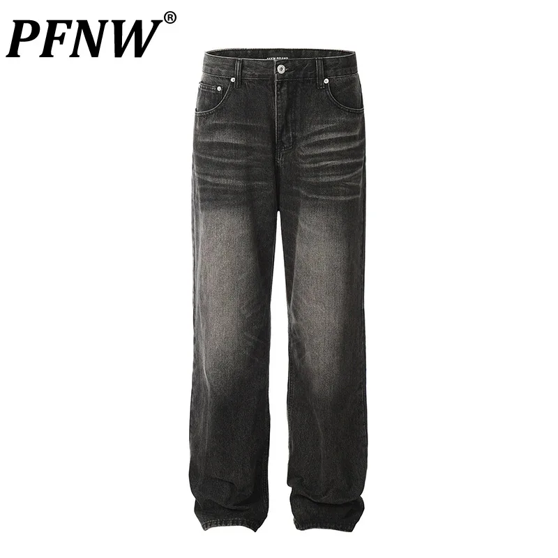 

PFNW Washed Worn Out Men's Jeans High Street Flared Vintage Male Denim Pants Y2k Straight Trousers 2024 Spring Chic New 28W2693