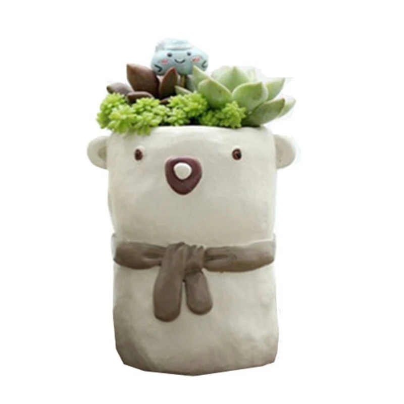 Y4QE Little Bear Succulents Flower Pot Epoxy Resin Mold Plant Vase Silicone Mould DIY Crafts Concrete Clay Casting Tool