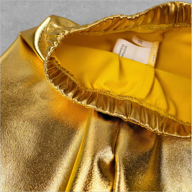 Girls Pants Kids Pants Girls Trousers Kids Girl Leggings Elastic 2-12Y Pants Skinny Gold kids Metal Color Fuax Leather Baby Pents Leggings for Performances Costumes