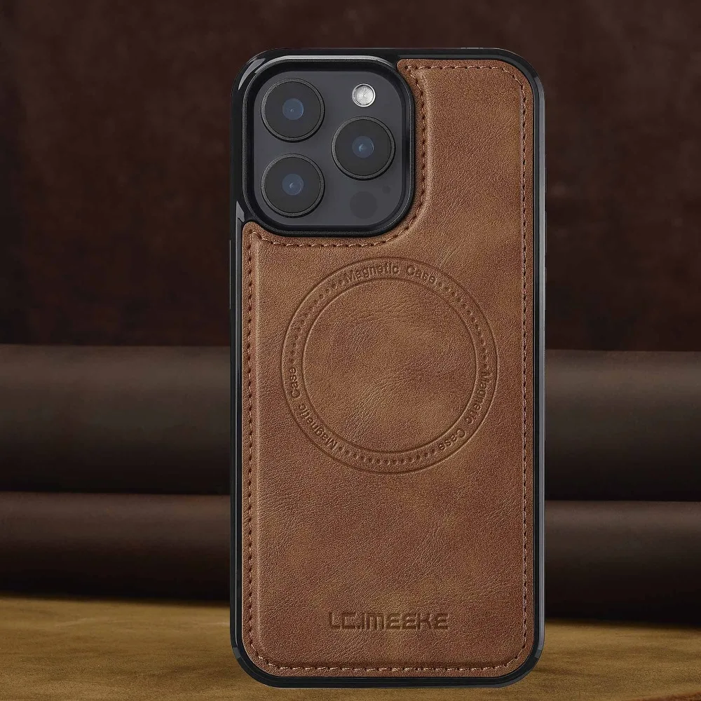 Premium Magnetic Leather Phone Case - Shockproof Mag-Safe Soft Back Cover