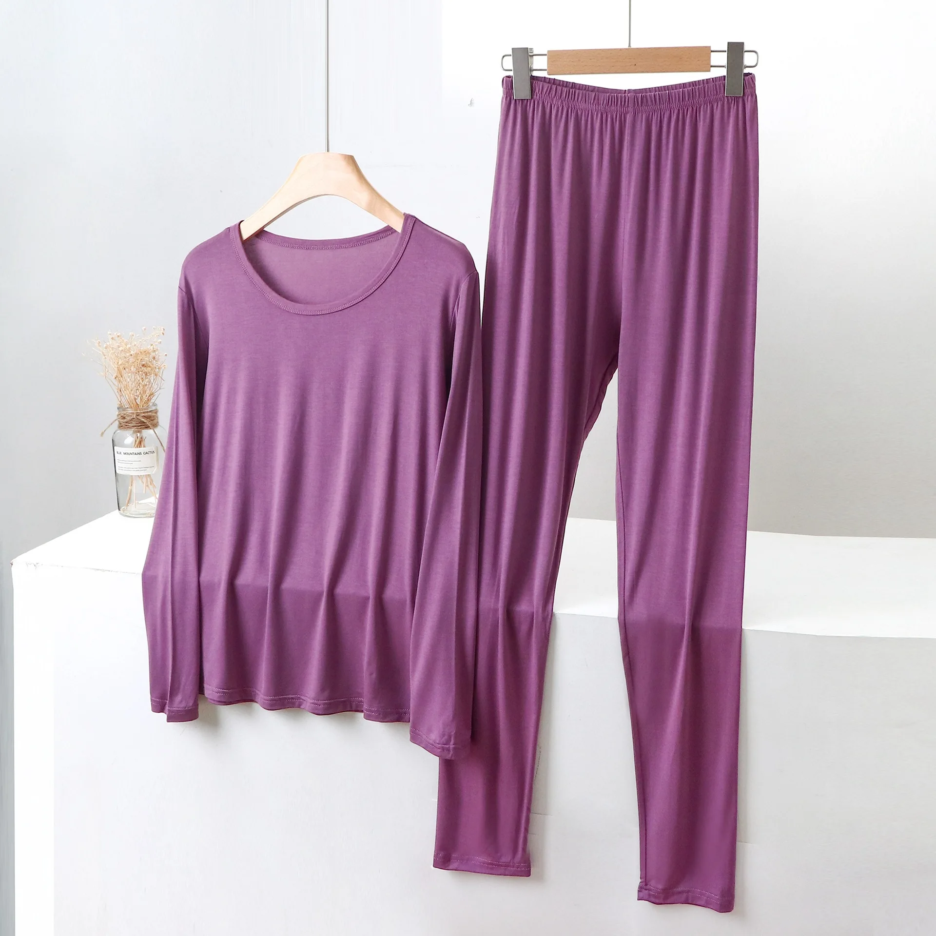 Modal Thermal Underwear Tops and Long pants Women Long Johns XL to 8XL winter warm Intimate solid color