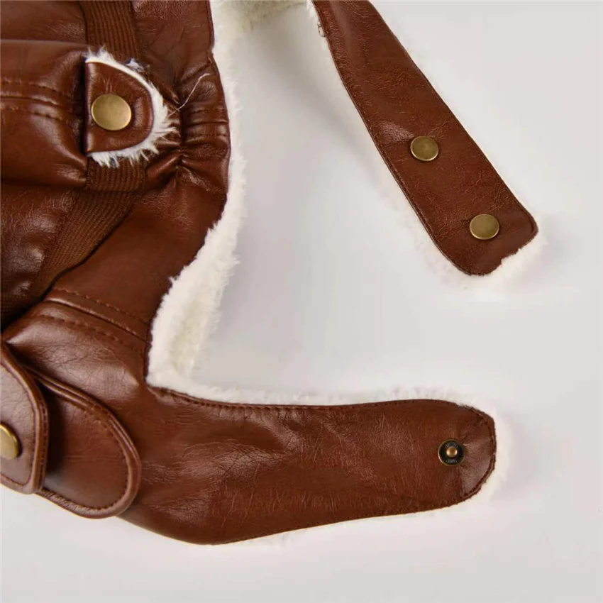 Children's Winter Leather Bomber Hat Keep Warm Glasse Boy Pilot Girl Ear Protection Cap Soft Artificial Fur Cold Change T46