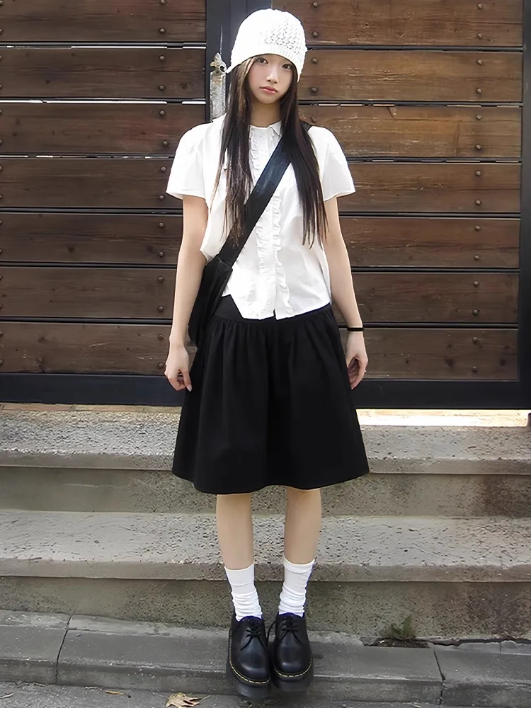 Bla Japanese Sle Midi Skirt Women's Summer 2025 New Retro Korean Sle Slimming Versatile f Skirt High Waist A-Line Skirt