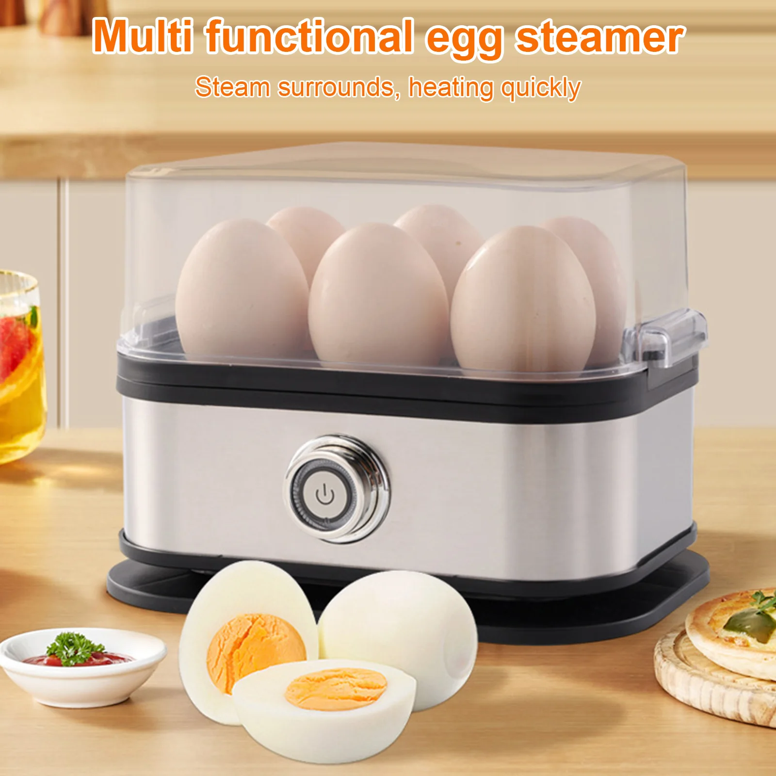 Electric Egg Cooker with Auto Shut-Off Vegetable Steamer 6-Egg Capacity Food Steamer for Home Kitchen