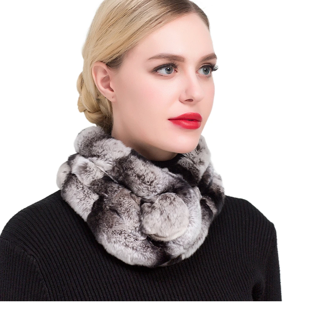 ZDFURS *Women's Real Fur Scarf High Quality Luxury Big Rex Rabbit Fur Scarves Thick Warm Winter Fashion Brand New Arrival