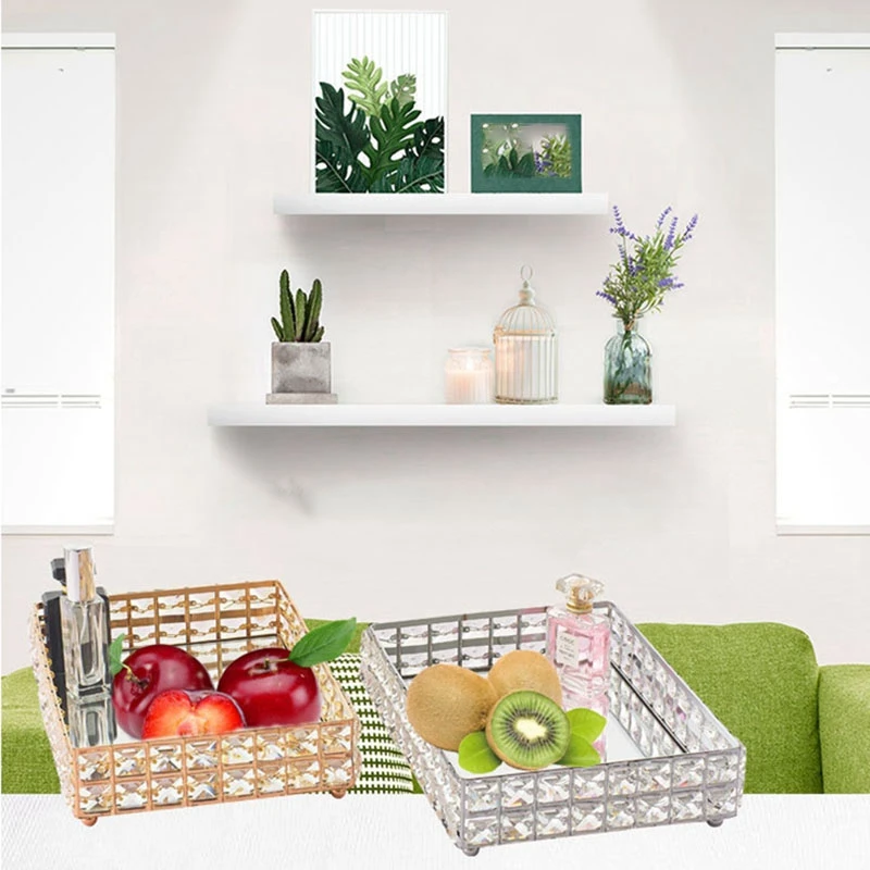 

New 1PC Square Crystal Tray Household Cosmetics Storage Pallet Fruit Container Snacks Plate Wedding Decor Supplies