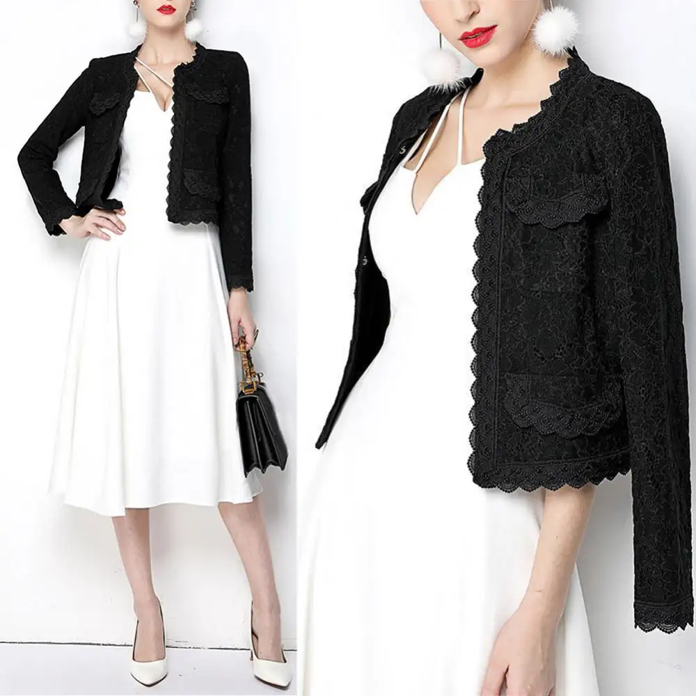 

Fashion Suit Short Long Sleeve Women Coat Cardigan Floral Lace Front Open Slim Coat