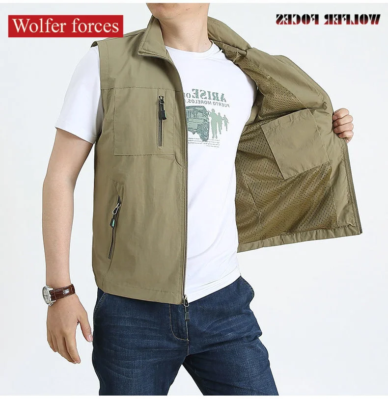 Tactical Military Vest Clothing Men Outerwear & Coats Jacket Large Size Cardigan Tools Pocket Mesh Designer Bigsize Custom