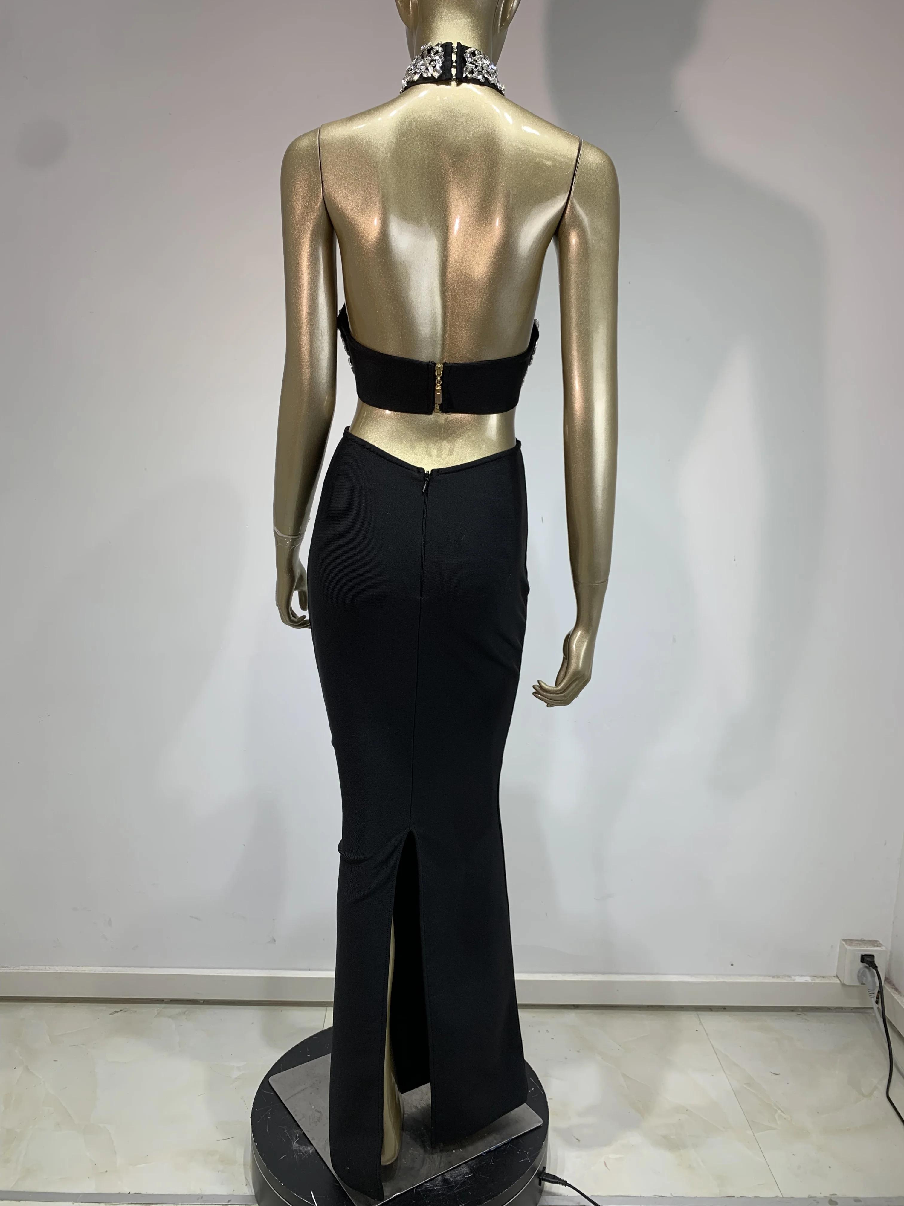 green emerald velvet dress UGIENE One Shoulder Gold Flower Cut Out Bandage Dress L main image 1