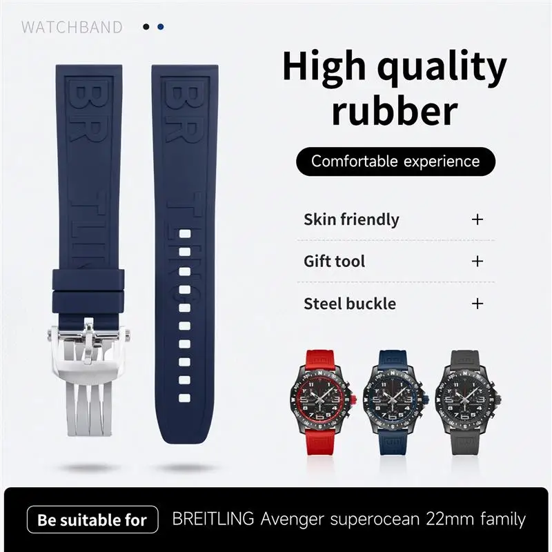 

HAODEE Soft Natural Fluororubber FKM Rubber Letter Watchband 22mm For Breitling Professional Superocean Navitimer Bracelet