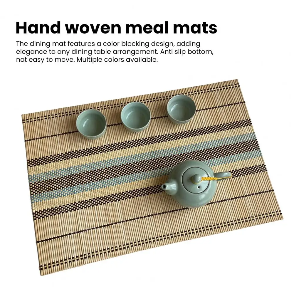 

Table Placemats Colorblock Placemats Hand Woven Bamboo Placemat Ethnic Style Table Mat for Kitchen Supplies Waterproof Oil-proof