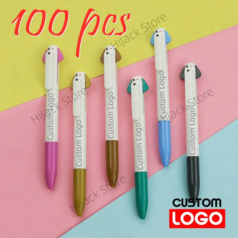 100pcs Customizable Plastic Dog Pens with Dual Ink and Promotional Advertising Custom Logo push action pen Ballpoint Pens Cute 100pcs lot new njm4558m jrc4558m 4558 sop 8 dual operational amplifier ic