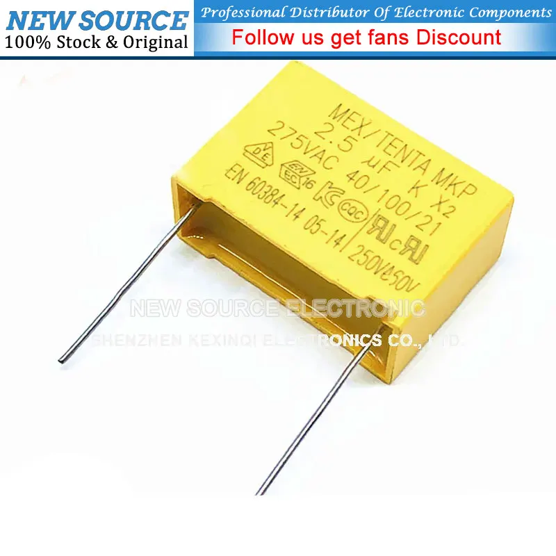 

20pcs/lot 275V 255K Safety Capacitor X2 Polypropylene Safety Plastic Film 2.5uf MKP P=27MM Best Quality
