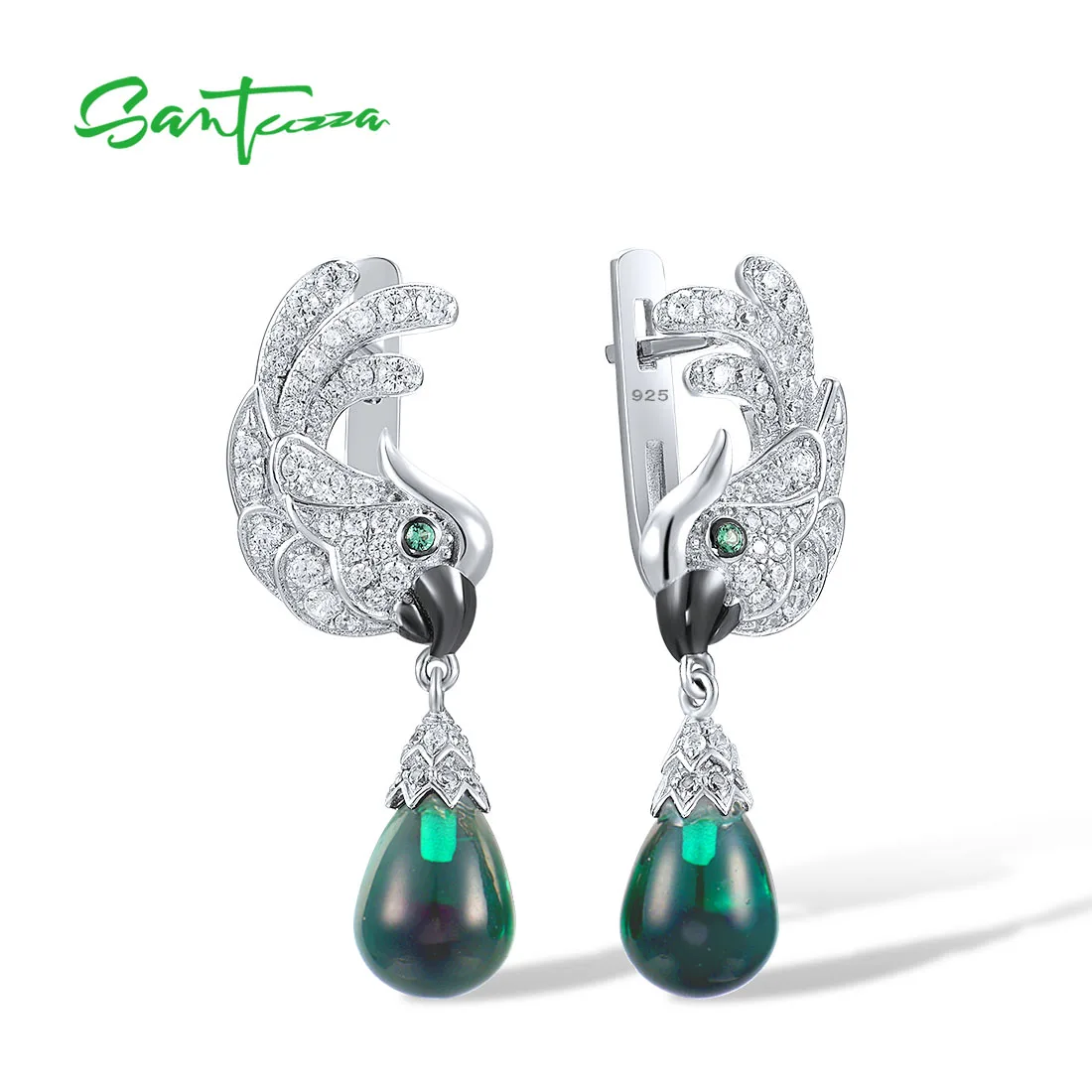 

Женская серебряная шпинель SANTUZZA, из серебра 925 пробы с белым кубическим цирконием и зеленым стеклом, милые ювелирные украшения