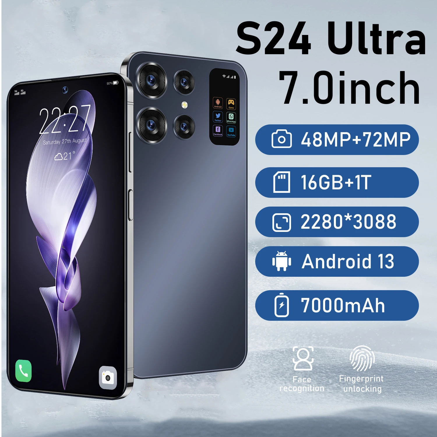 Global Version S24 Ultra Smartphone Tablet  Qualcomm8 Gen 2 16G+1TB 7000mAh 48+72MP 4G/5G Network Cellphone Android Mobile Phone 2022 s21 ultra global version android smartphone 6 7 inch 16gb 512gb smart phone 6000mah gps 5g phone unlocked mobile phones