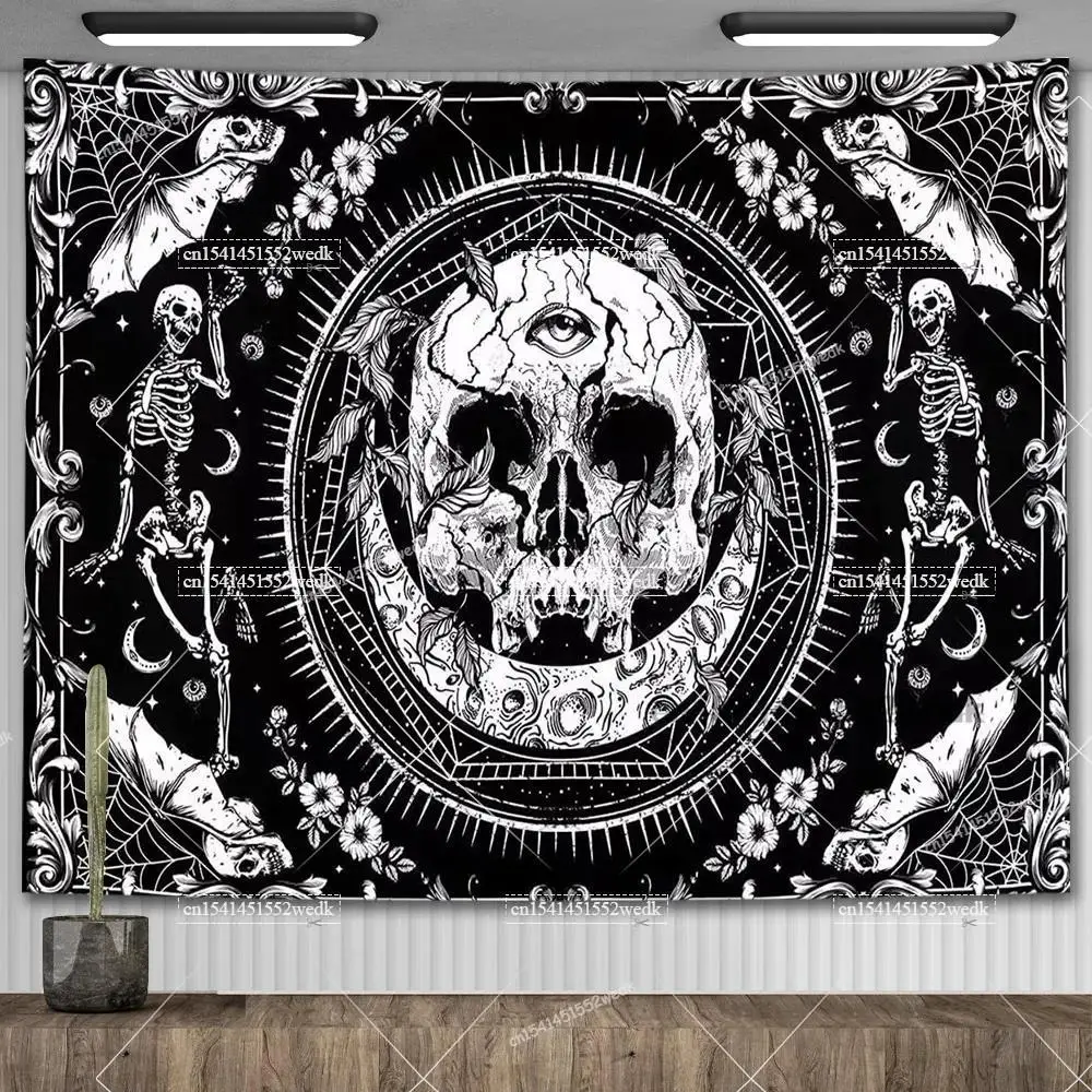 Third Eye Skull Wall Tapestry Gothic Celestial Polyester Home Decor Hanging