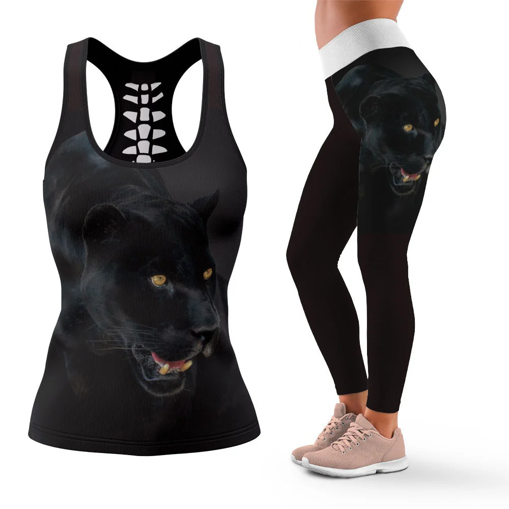 

Summer Women's Fashion Jaguar Tiger 3D Print Yoga Leggings Summer Vest For Women Sports Suit Yoga Tank Tops Leggings Suit