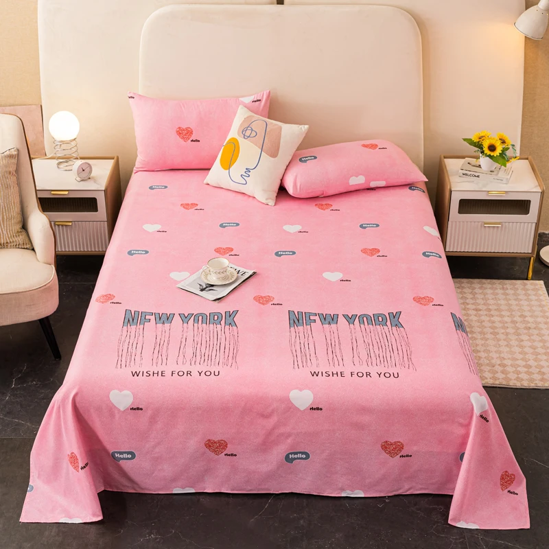 BedSheetwithPillowcasePinkColorReactivePrintedFlatBedSheet