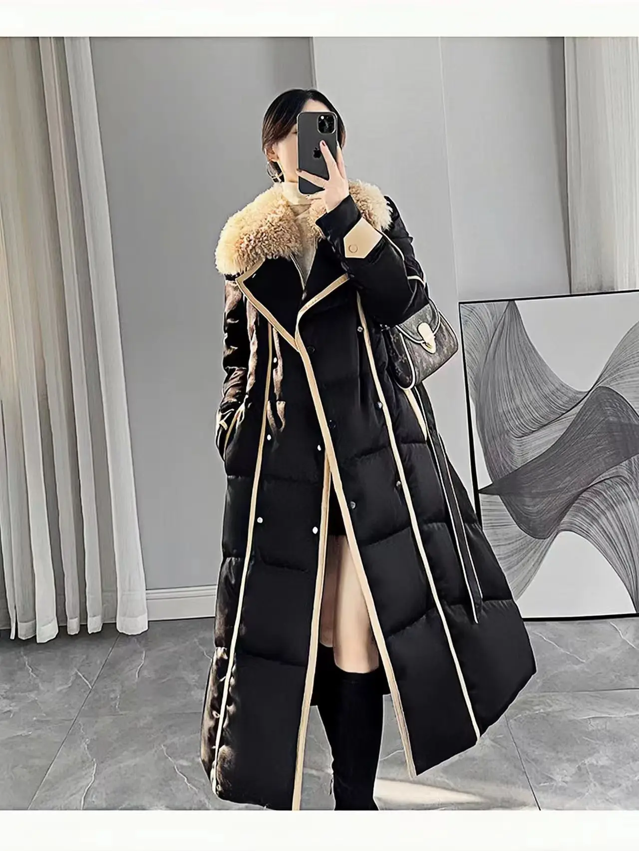 Large Collar Down Jacket, Korean Design With a Tie Up Waist Length Jacket, Women's Winter New 2023