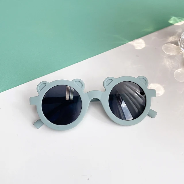 2021 Boy Girl Cute Cartoon Bear Shape Fashion Round Sunglasses Children Vintage Sunglasses UV Protection Classic Kids Eyewear Blue bear