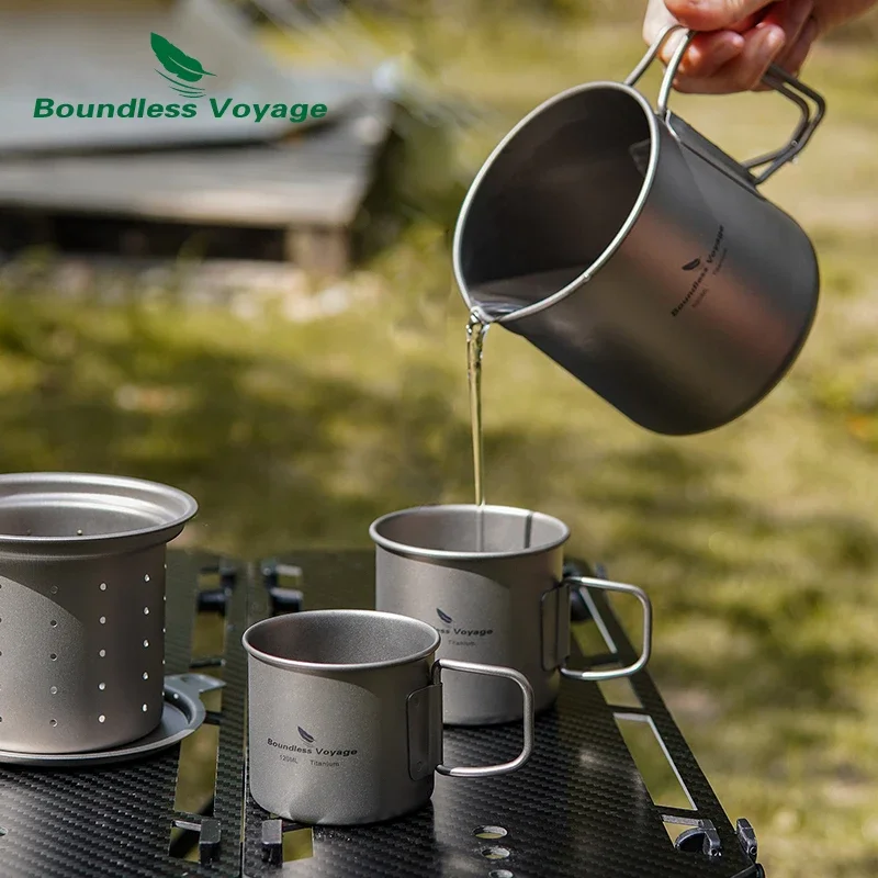 Boundless Voyage 500ml Titanium Teapot Cup Set with Filter Single Layer Coffee Tea Maker Drinking Mug Portable Cookware Teaware